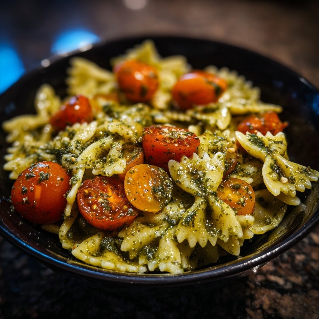 Bow Tie Pasta With Pesto And Cherry Tomatoes